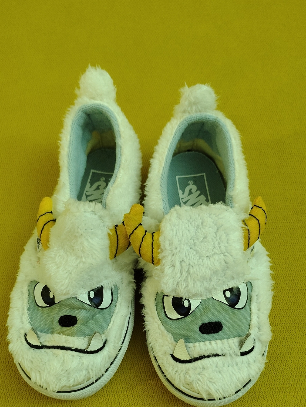 Kids Vans White Fuzzy Monster Slip-On Sneakers